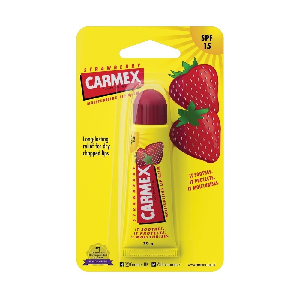 Бальзам для губ зі смаком полуниці Carmex Tube Strawberry SPF 15 туба 10 г - основне фото