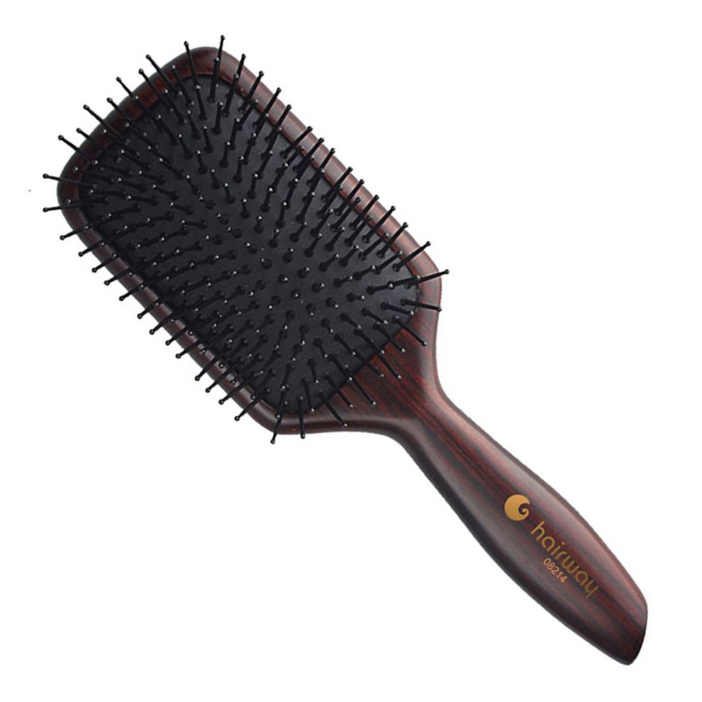 Тёмно-коричневая прямоугольная массажная щётка на деревянной основе 11-рядная Hairway Cushion Brush Wenge 2 08214 - основное фото