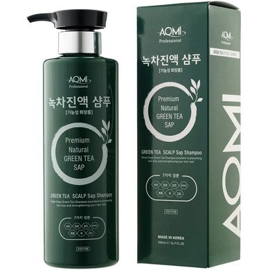 Укрепляющий шампунь для волос с экстрактом зеленого чая AOMI Green Tea Leaf Extract Shampoo 500 мл - основное фото