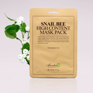 Маска з муцином равлика та отрутою бджоли BENTON Snail Bee High Content Mask 20 г x 1 шт - основне фото