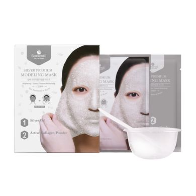 Маска-плівка з протеїнами шовку та срібним гелем у наборі з чашею та лопаткою Shangpree Silver Premium Modeling Mask (Bowl & Spatula Set) 50 мл - основне фото