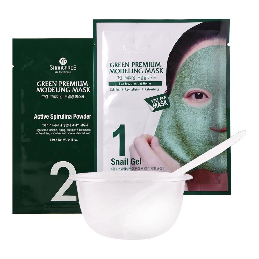 Антивікова маска-плівка з муцином равлика у наборі з чашею та лопаткою Shangpree Green Premium Modeling Mask (Bowl & Spatula Set) 50 мл - основне фото