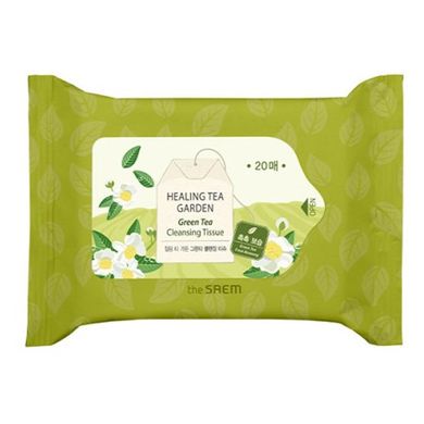 Серветки для зняття макіяжу з екстрактом зеленого чаю THE SAEM Healing Tea Garden Green Tea Cleansing Tissue 20 шт - основне фото