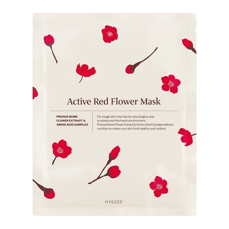 Тканинна маска на основі екстрактів квіток абрикосу та комплексу амінокислот HYGGEE Active Red Flower Mask 30 мл - основне фото